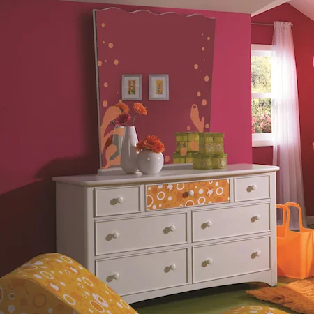 Seven-Drawer Dresser & "Bikini Bottom" Glow-In-The-Dark Accent Mirror Combination